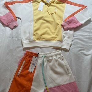 NWT Lacoste Pink and White Hoodie and matching Shorts set